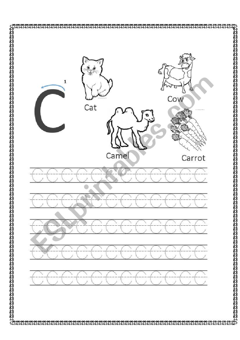 Lets Learn to Write Letter ("C" and "c") - ESL worksheet by