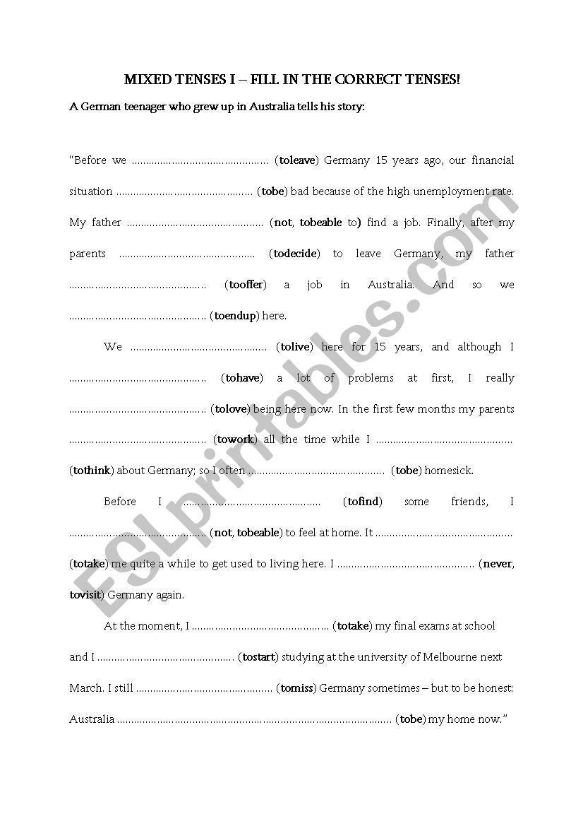 Mixed Tenses - With Key (I) (all tenses)