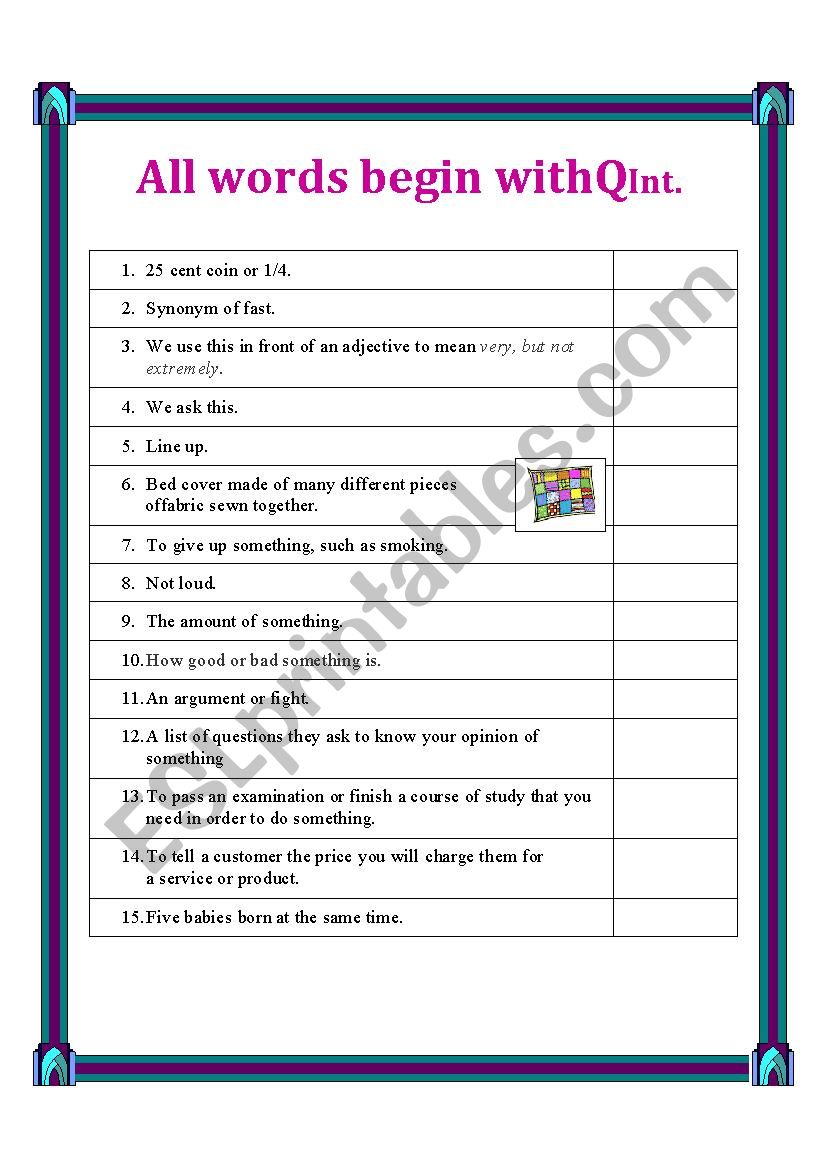 All the words begin with Q intermediate