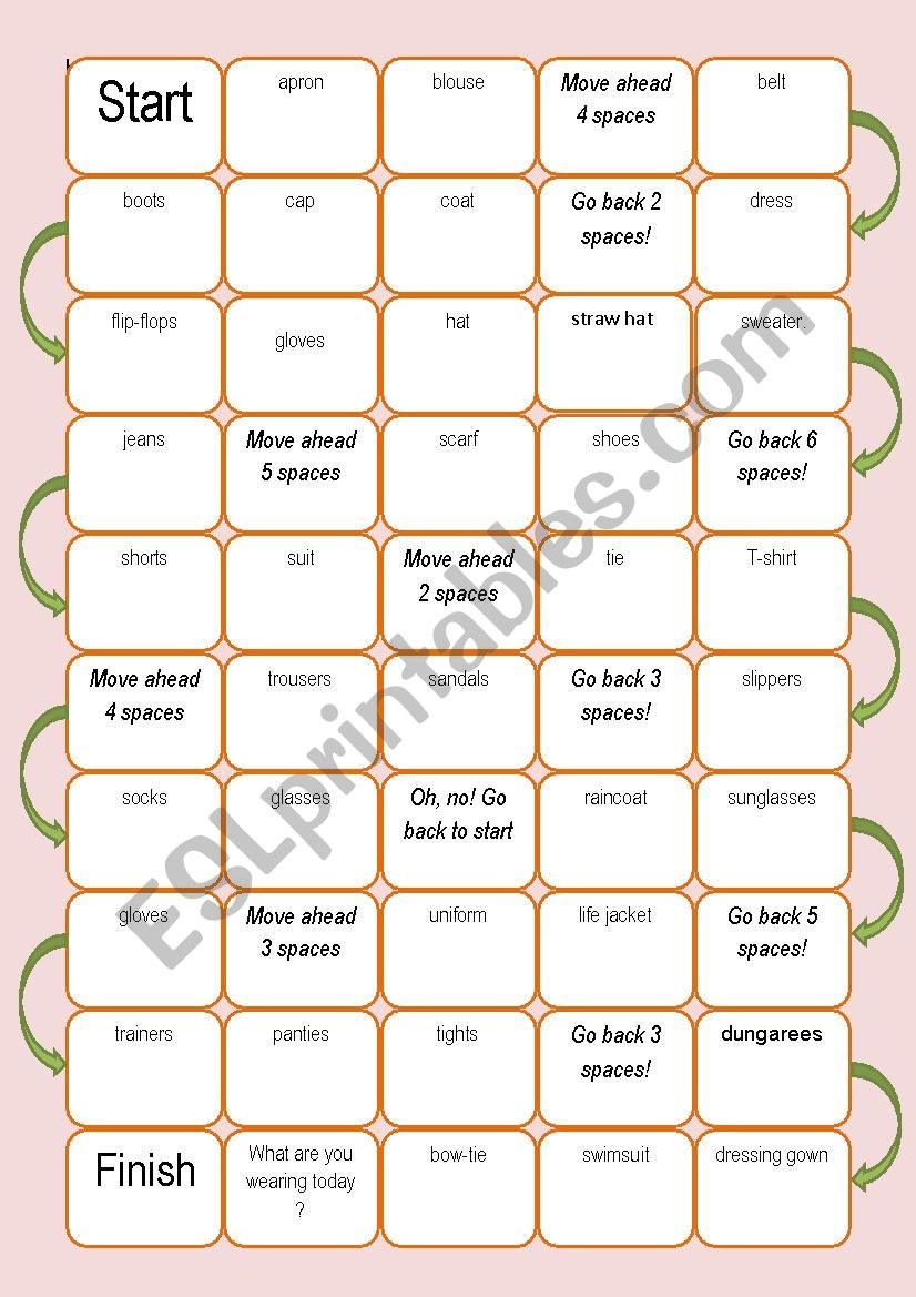 clothes boardgame worksheet