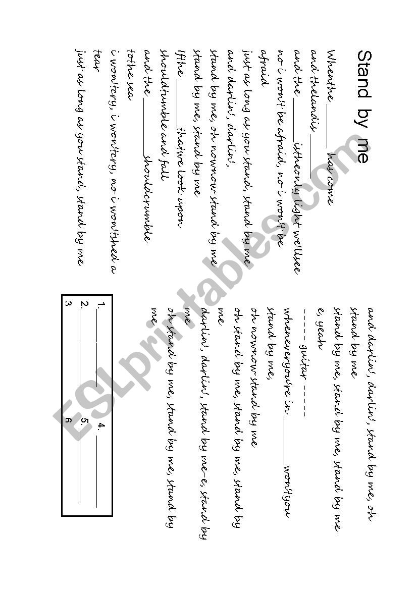 STAND BY ME worksheet