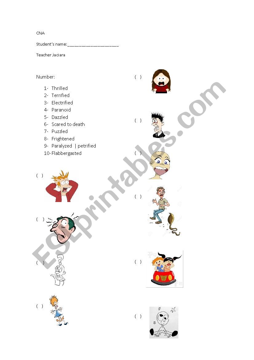 Fear vocabulary worksheet