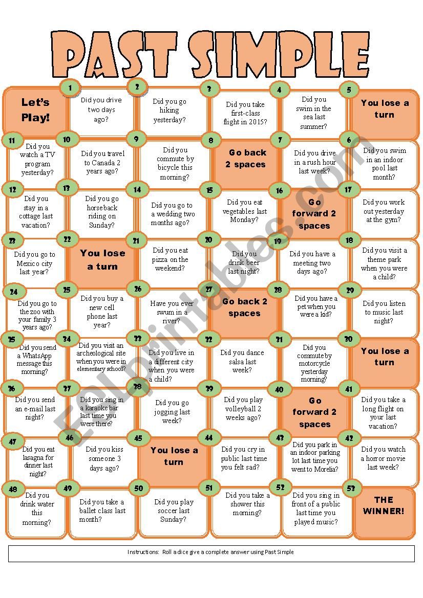 SIMPLE PAST BOARD GAME  worksheet