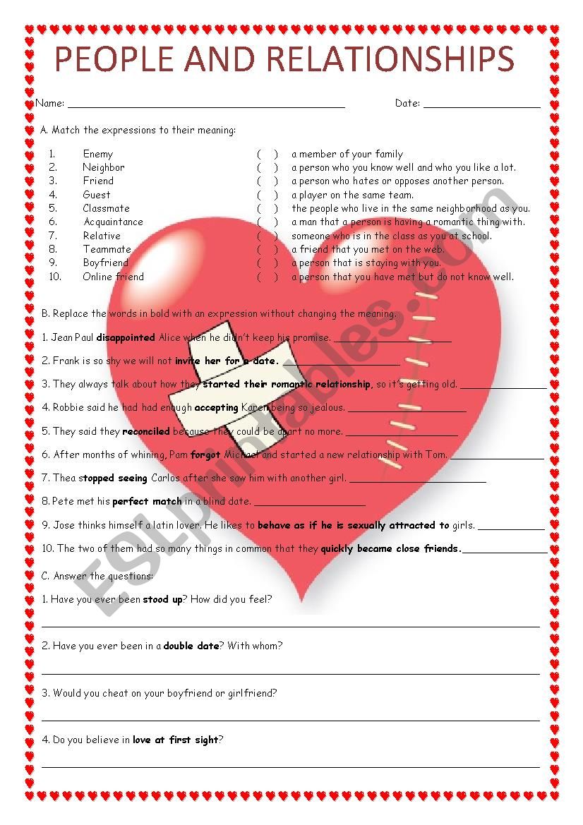 PEOPLE AND RELATIONSHIPS worksheet