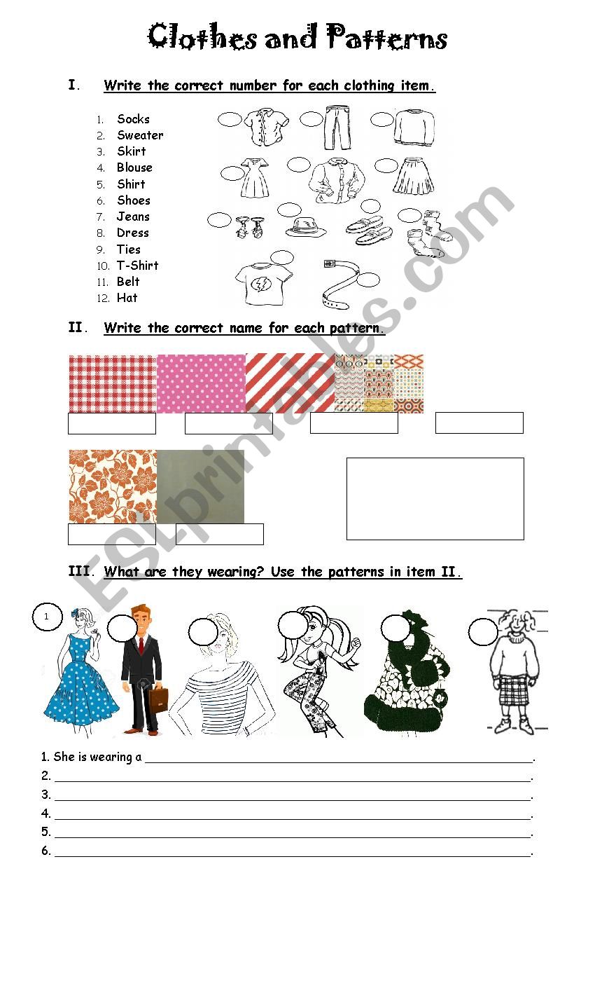 clothes an patterns worksheet