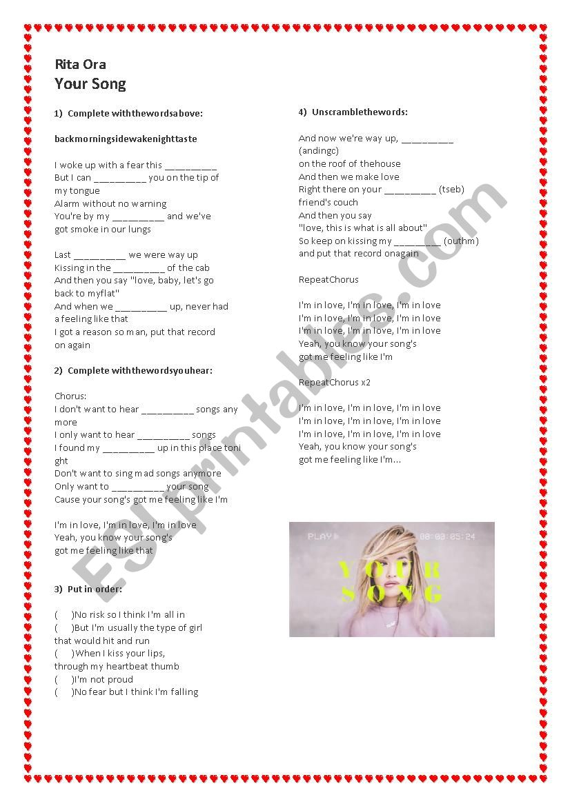 Rita Ora - Your Song worksheet