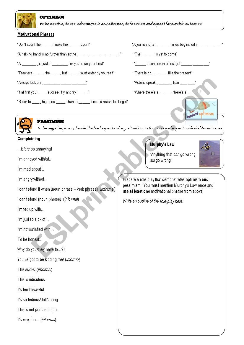 Optimism & Pessimism worksheet