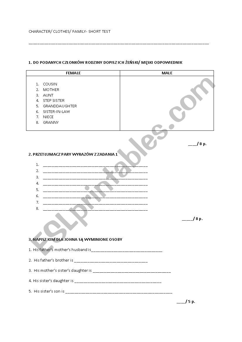 character worksheet