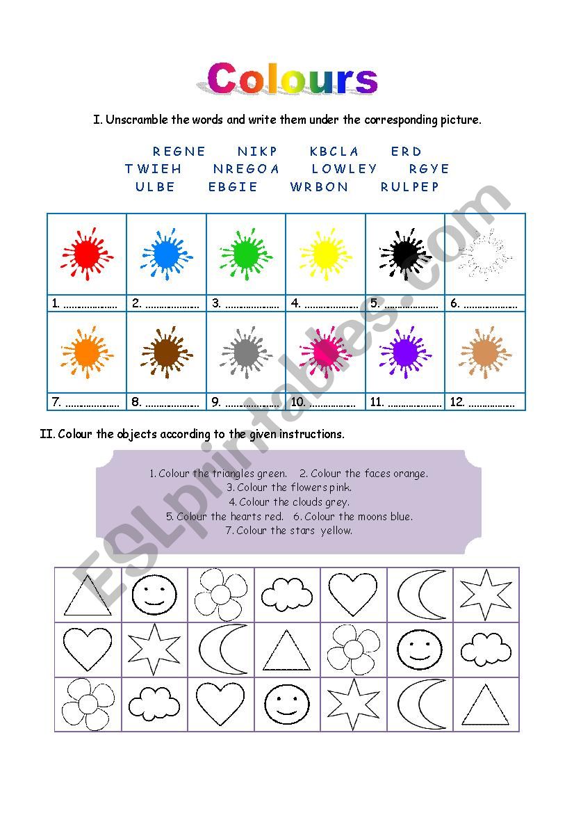 Colours worksheet