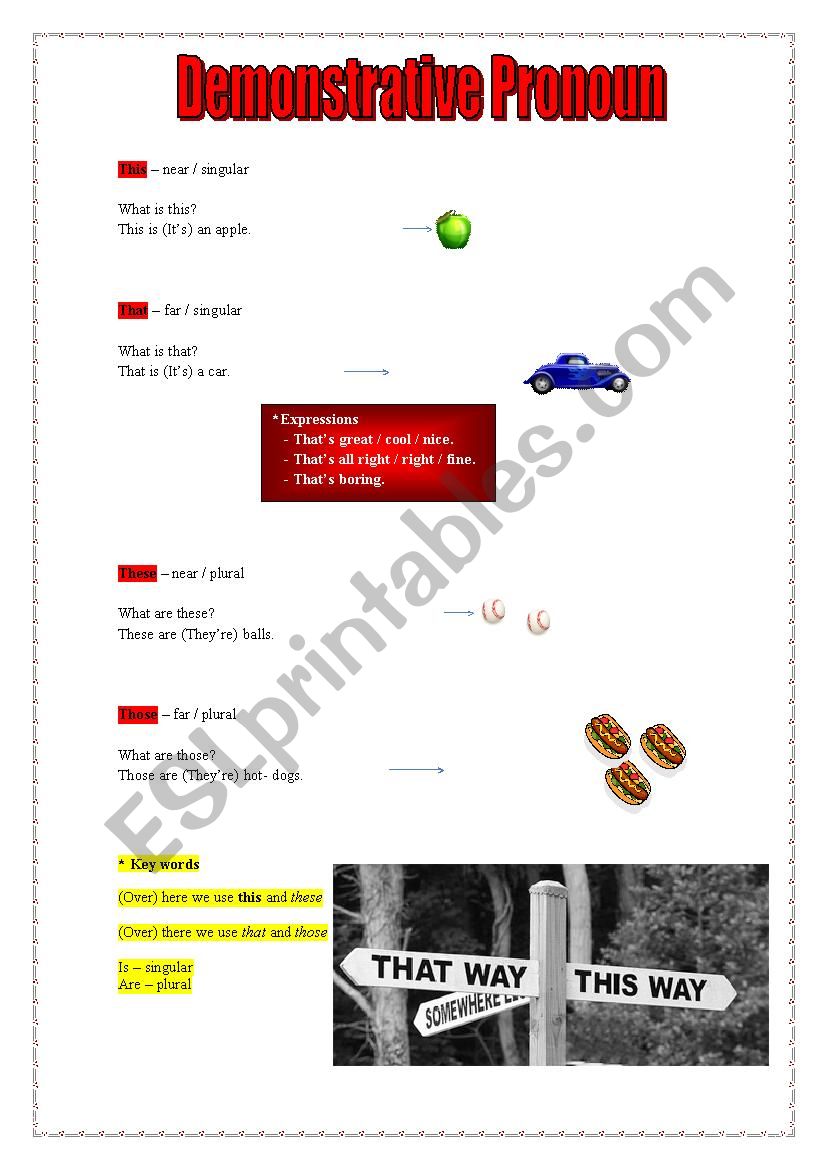 Demonstrative Pronouns worksheet