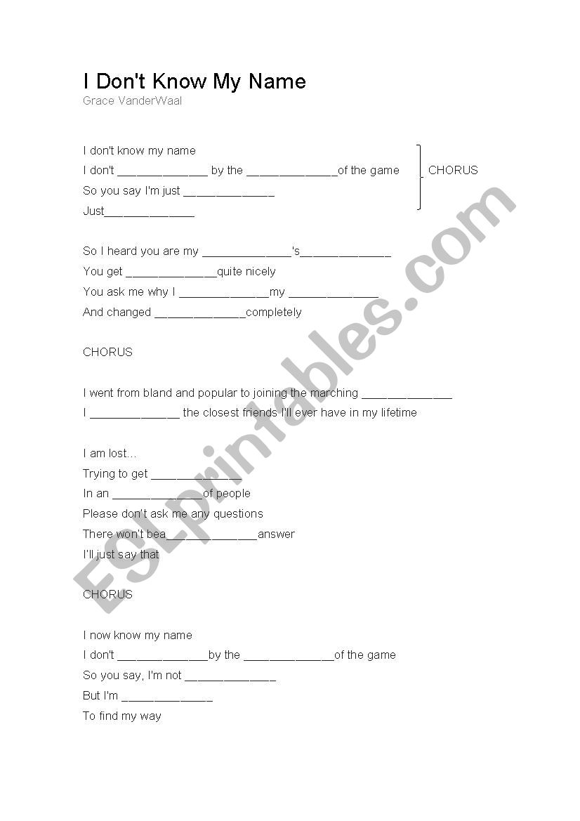 I don´t know my name - ESL worksheet by DriRubiano
