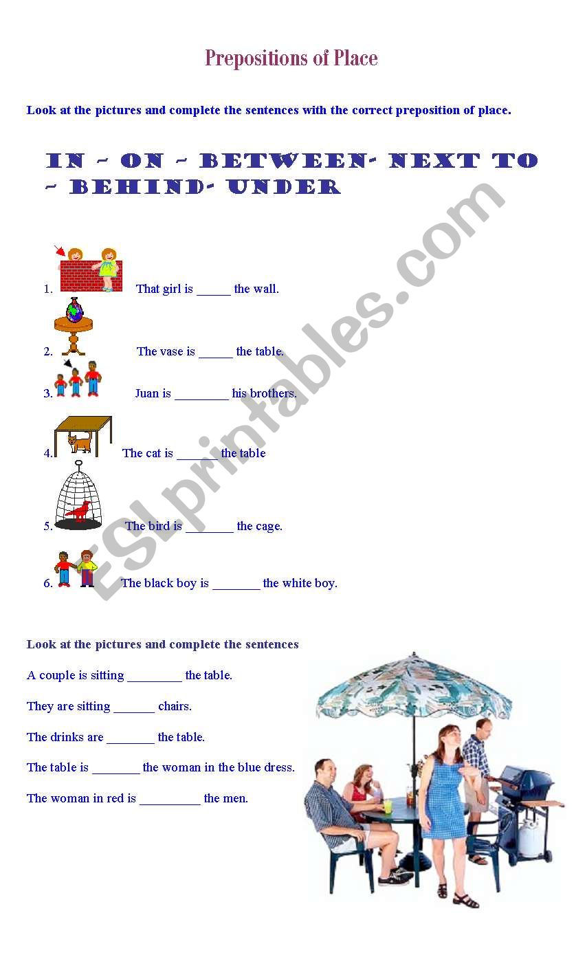 Prepositions of place worksheet