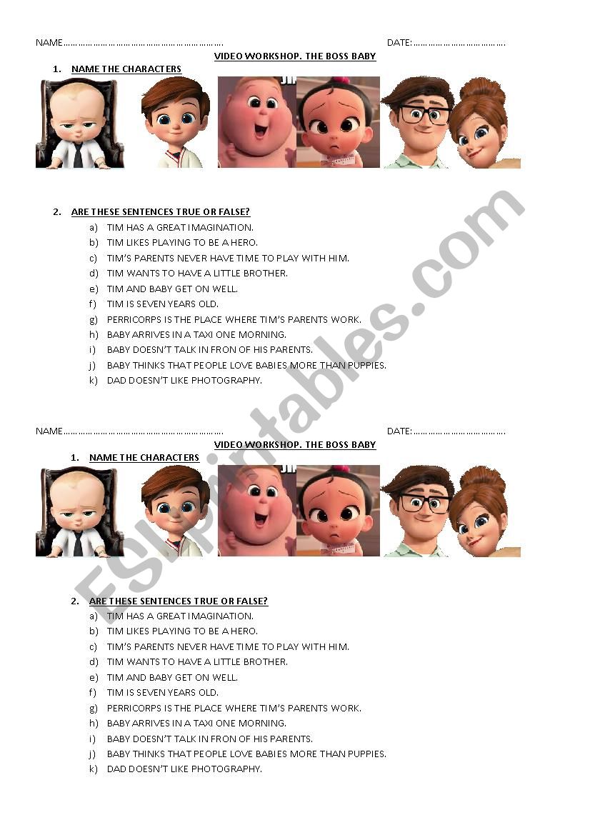 Baby Boss Video Workshop worksheet