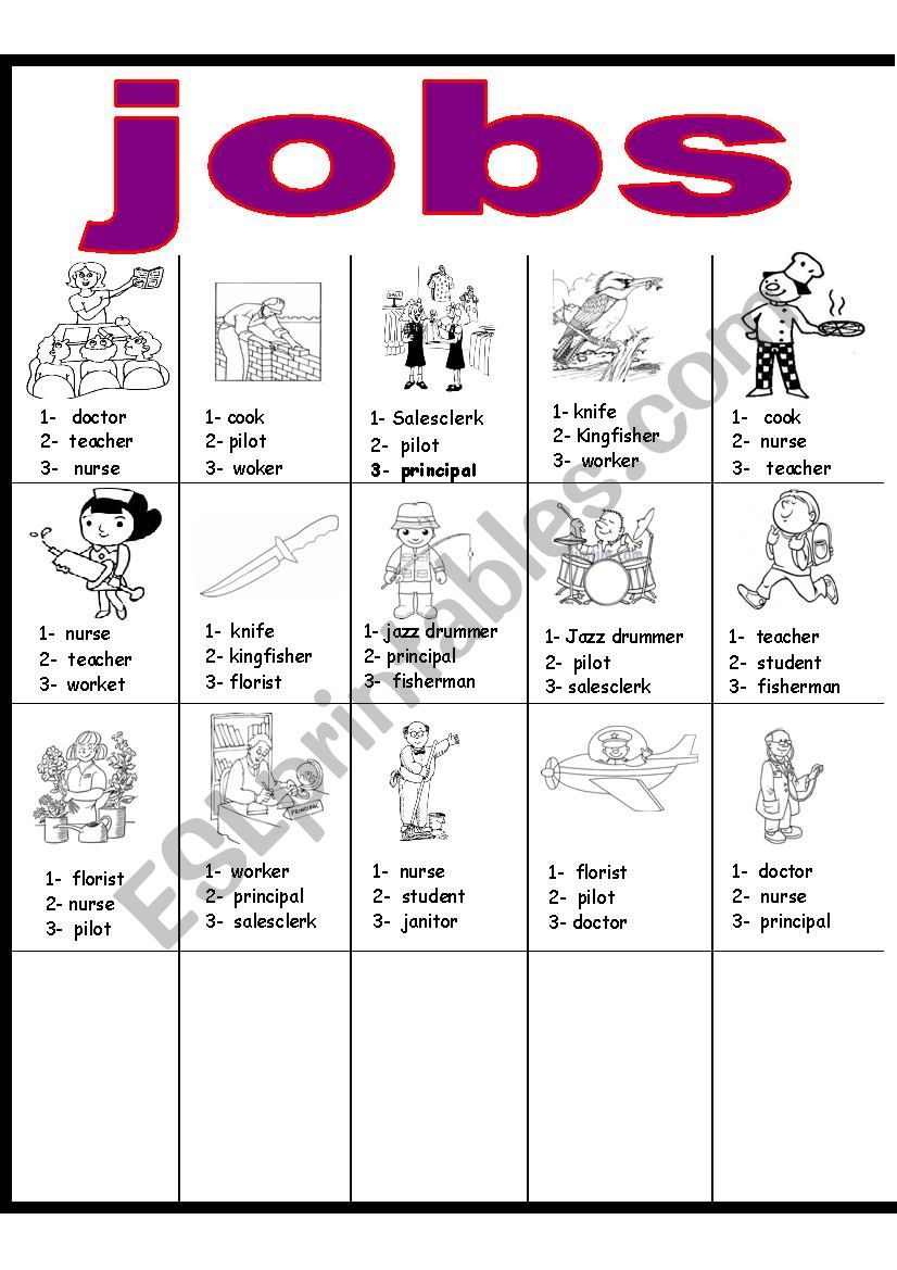 Jobs  worksheet