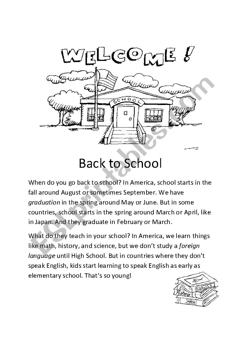 Back to School worksheet