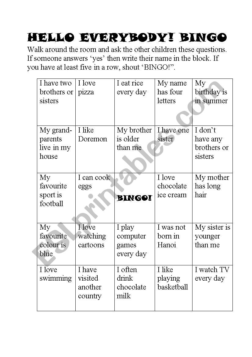 Get to know your classmates speaking Bingo