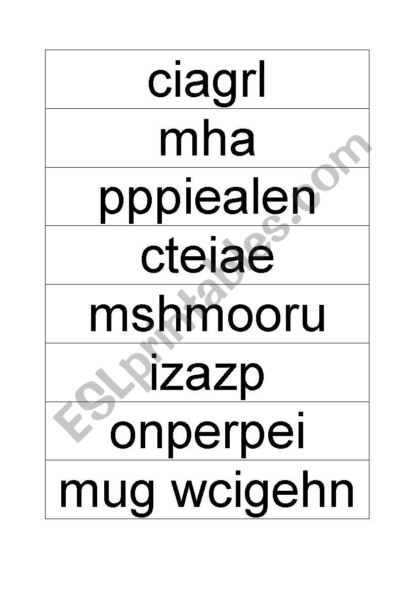 food anagrams worksheet