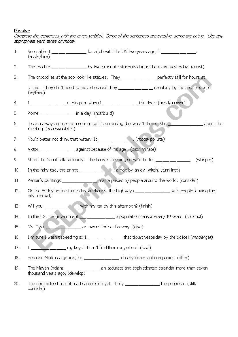 Passives worksheet worksheet