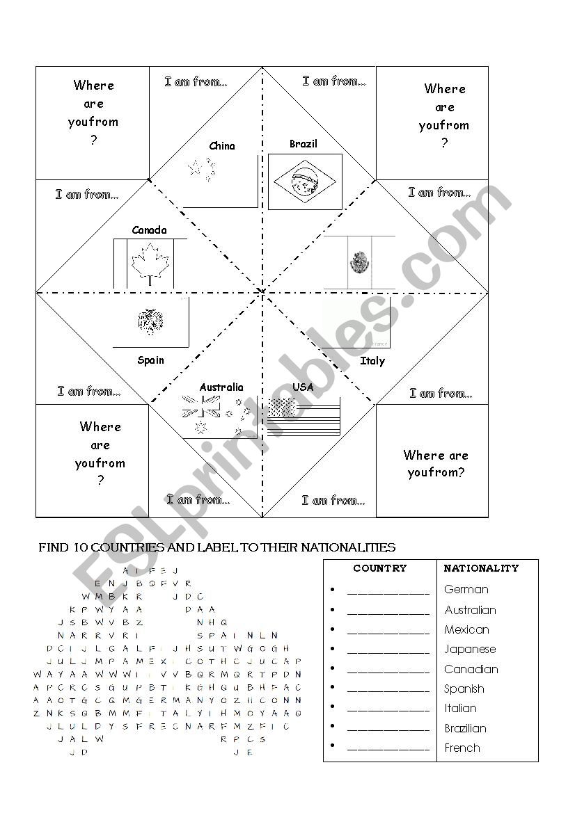 WHERE ARE YOU FROM? worksheet