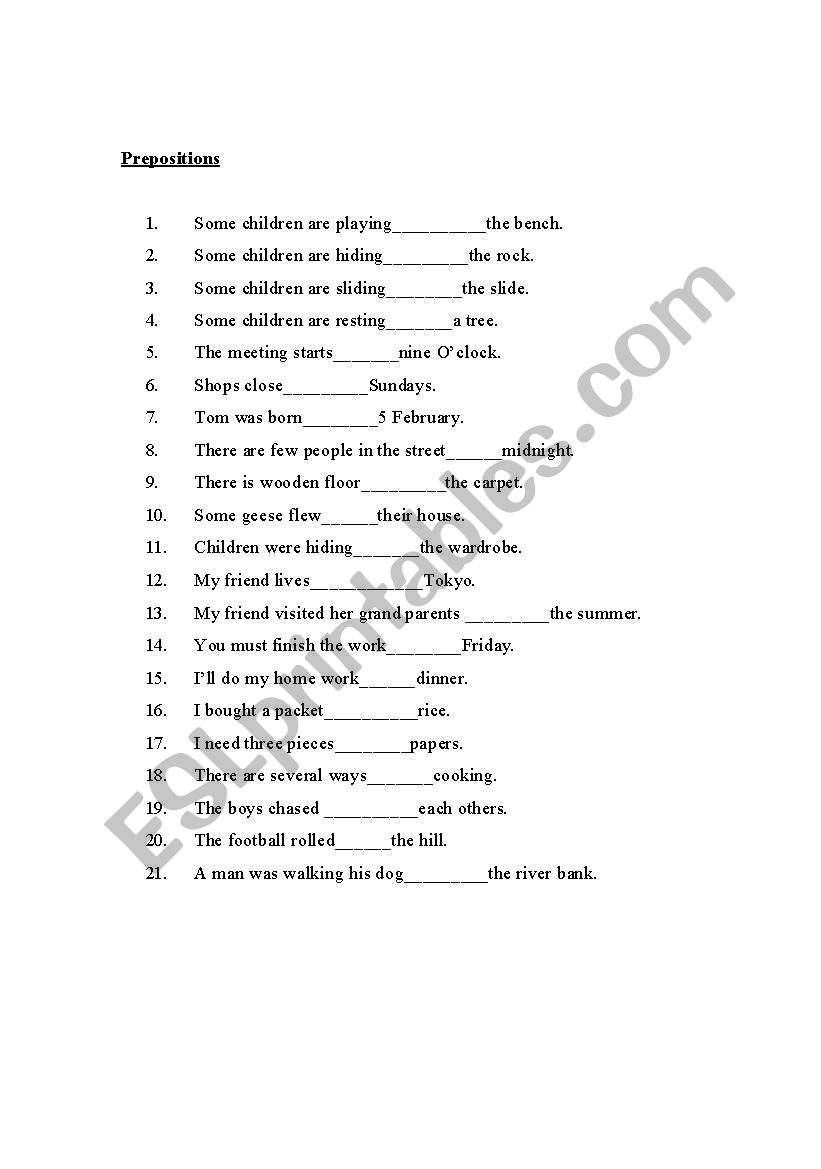 Prepositions worksheet