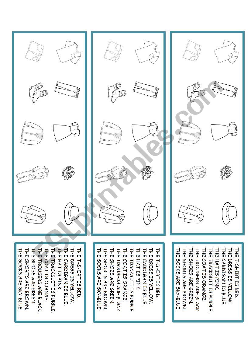 Clothes - Read and colour. worksheet