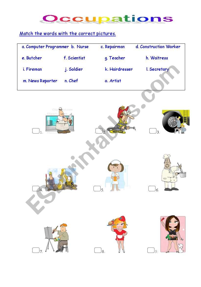 Match the words with the correct pictures