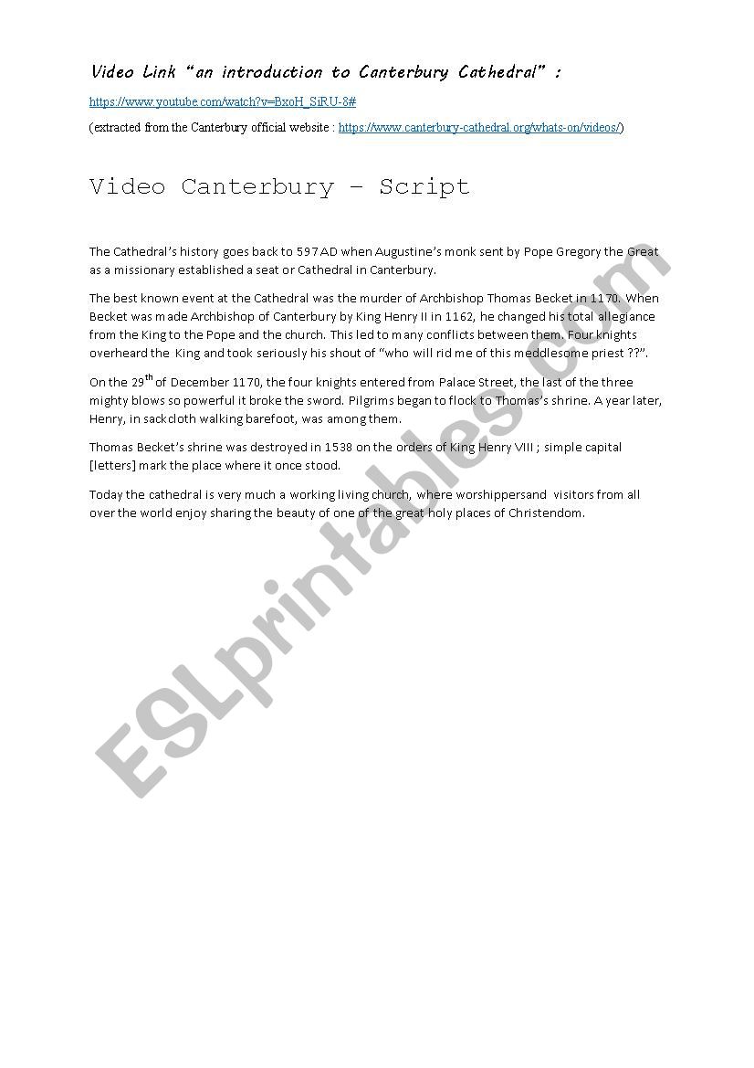 Video Introduction to Canterbury Cathedral