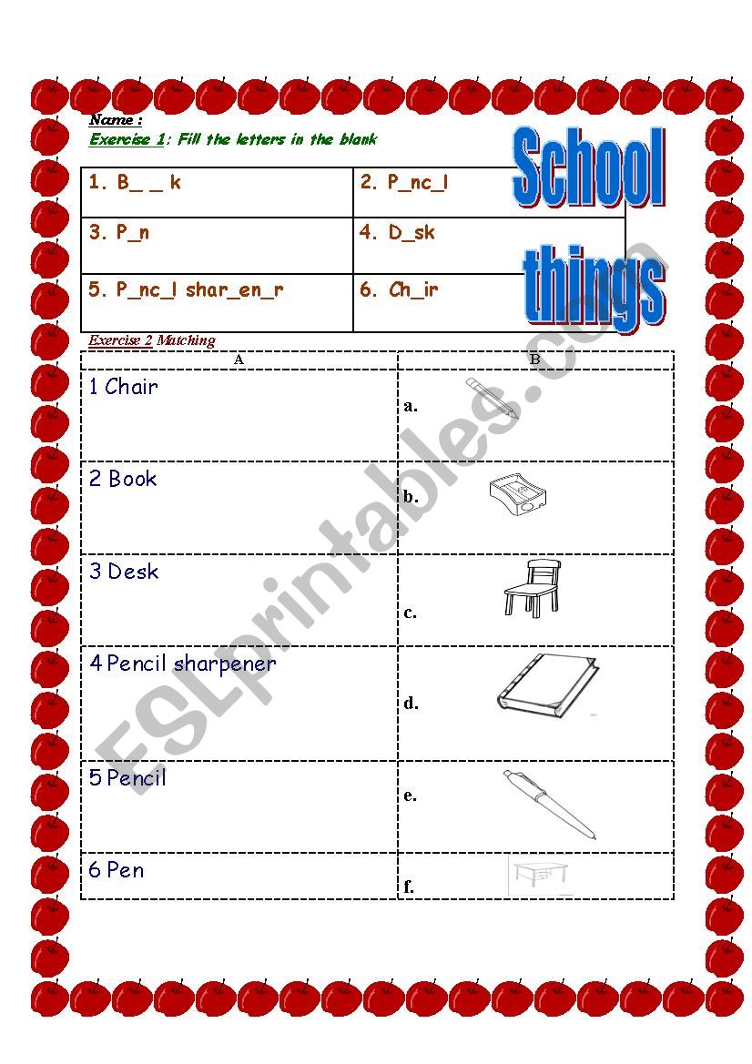 School things worksheet