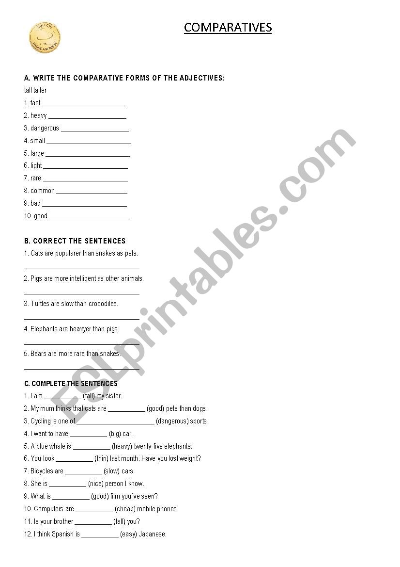 Comparatives of superiority  worksheet