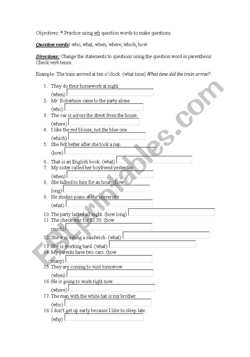 Wh-questions worksheet