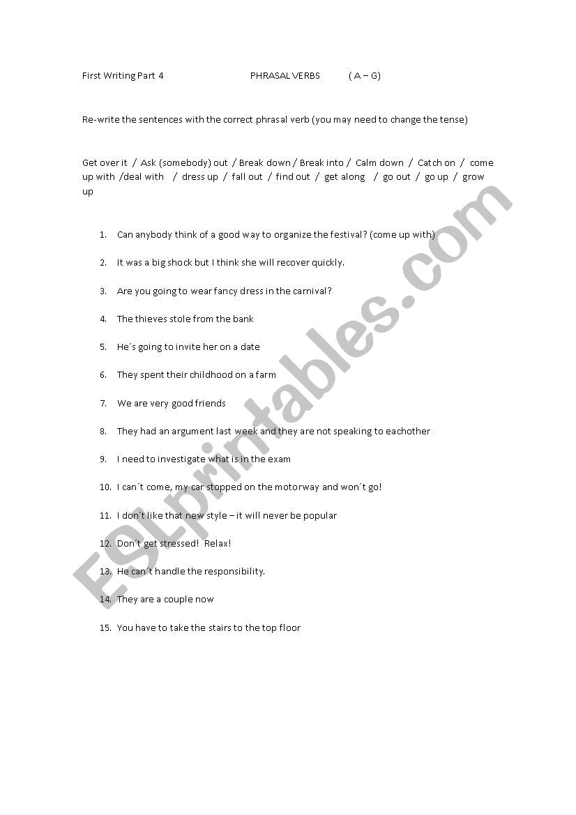 Phrasal Verb sentence completion