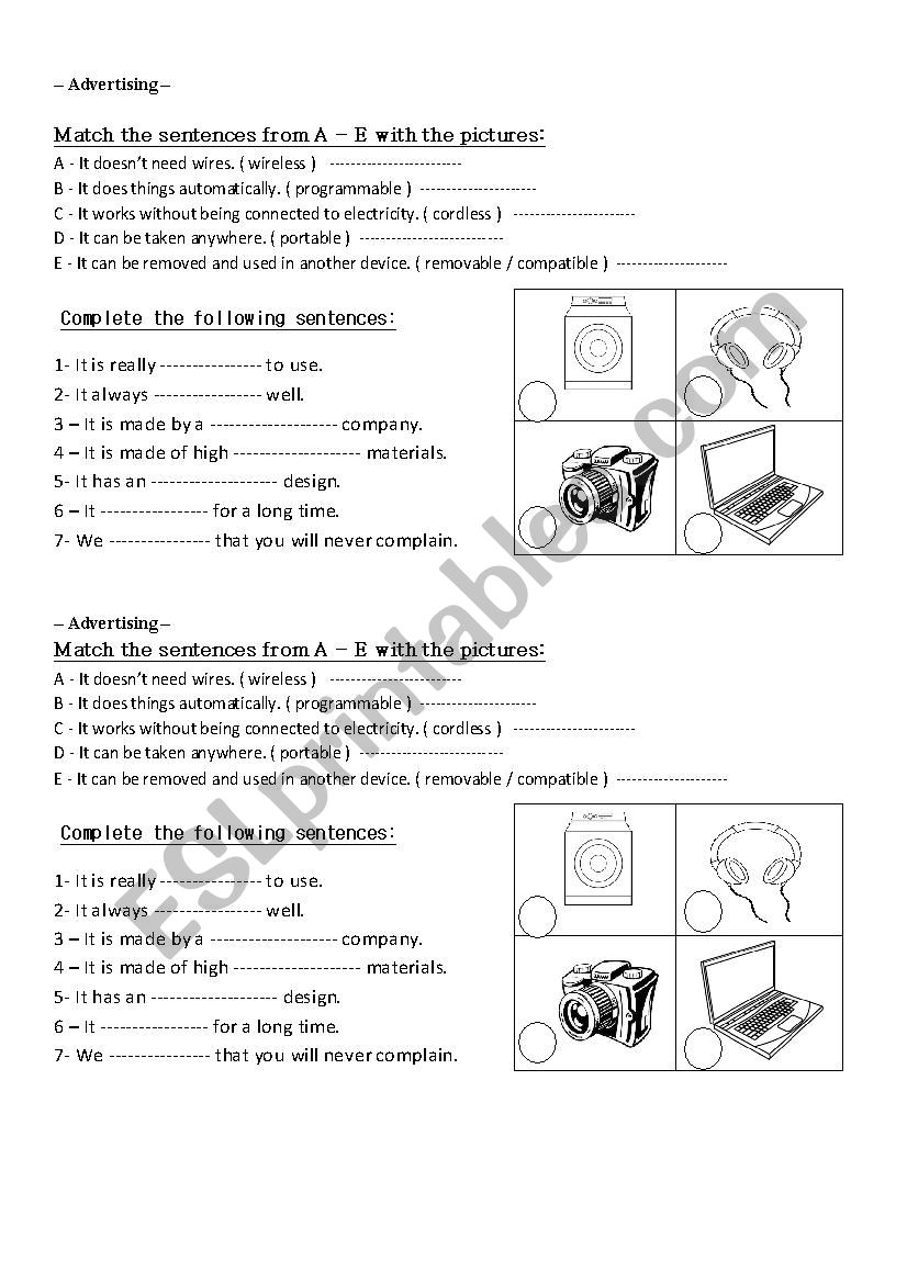 Advertising worksheet