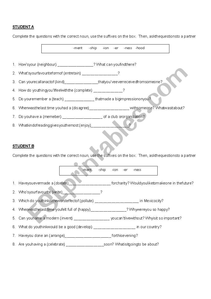 Word formation NOUNS worksheet