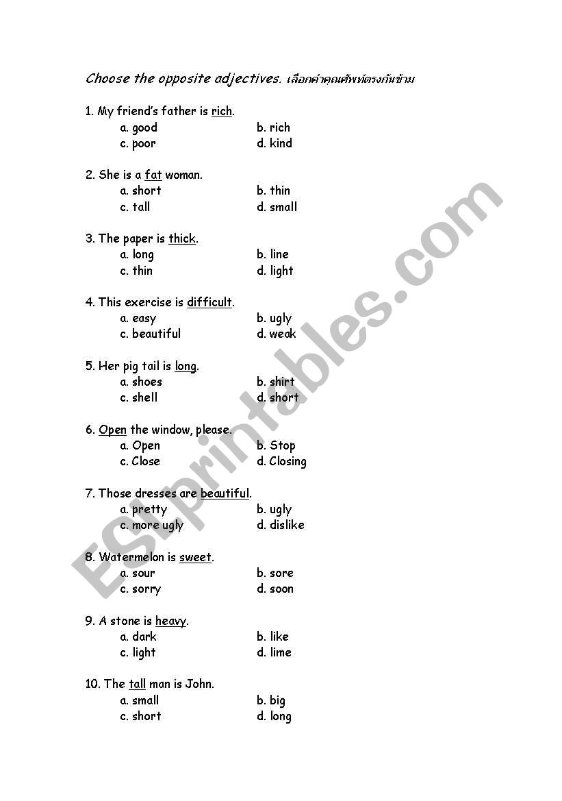 Adjectives worksheet