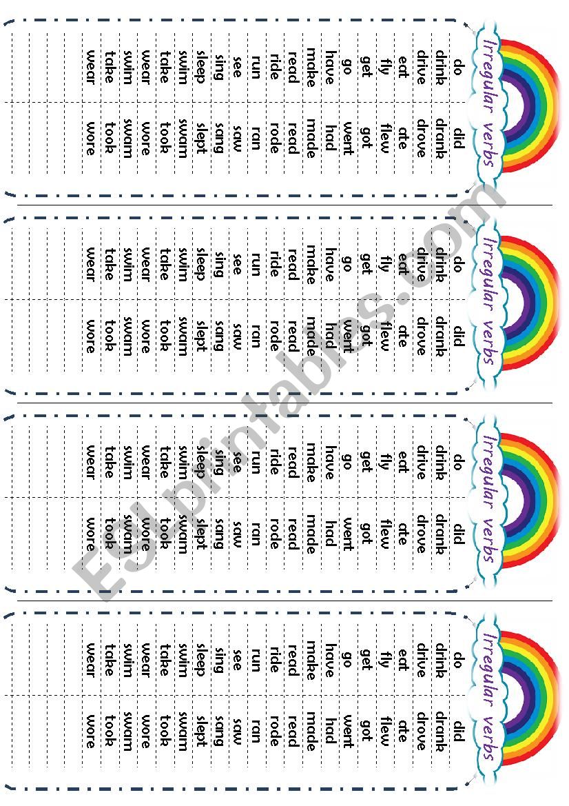 IRREGULAR VERB BOOKMARK worksheet