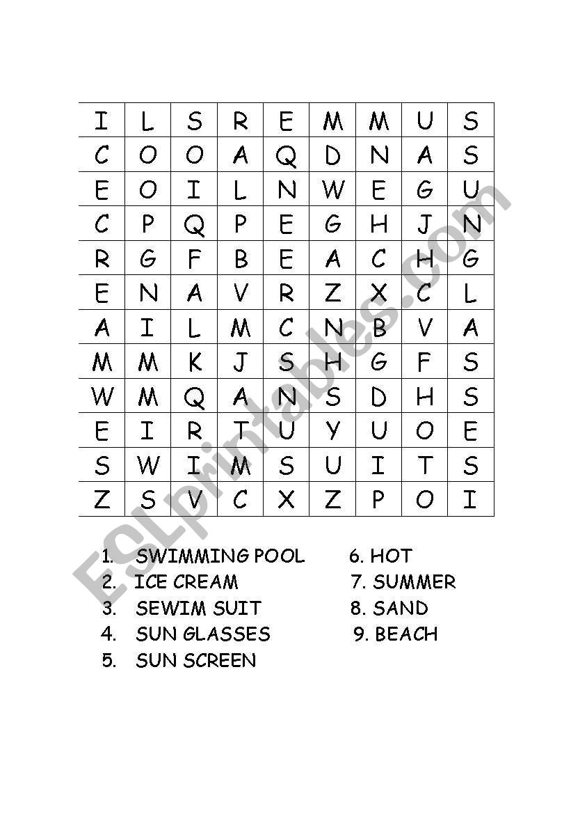 Summer activities worksheet