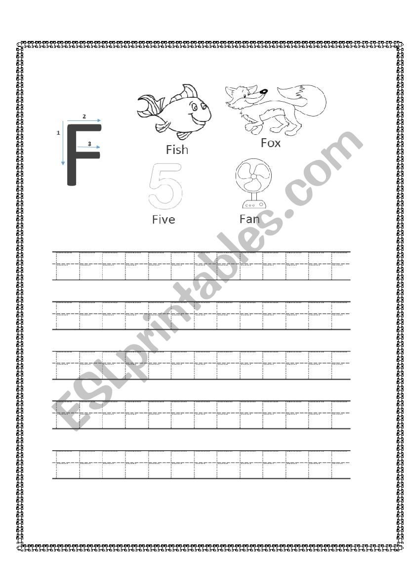 Lets Learn to Write Letter ("F" and "f") - ESL worksheet by