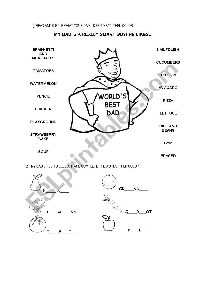 fathers day and food worksheet