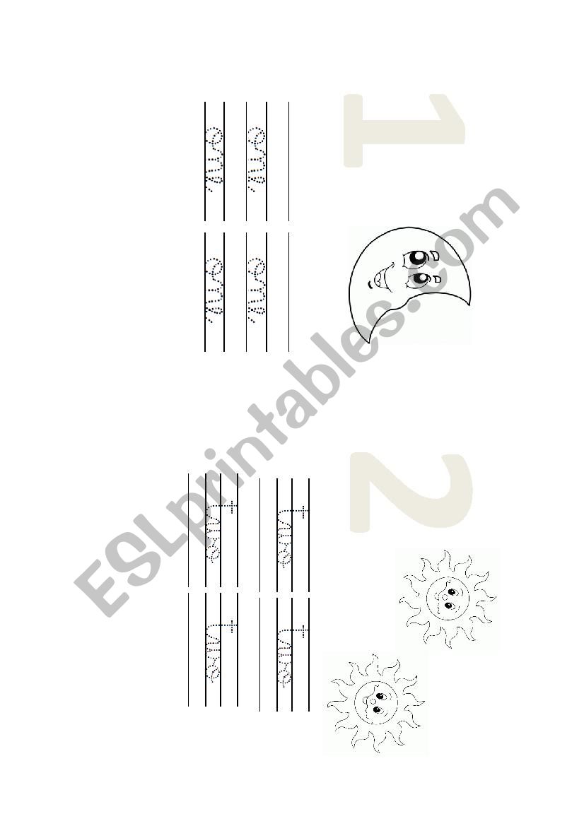 Tracing number 1 and2 worksheet