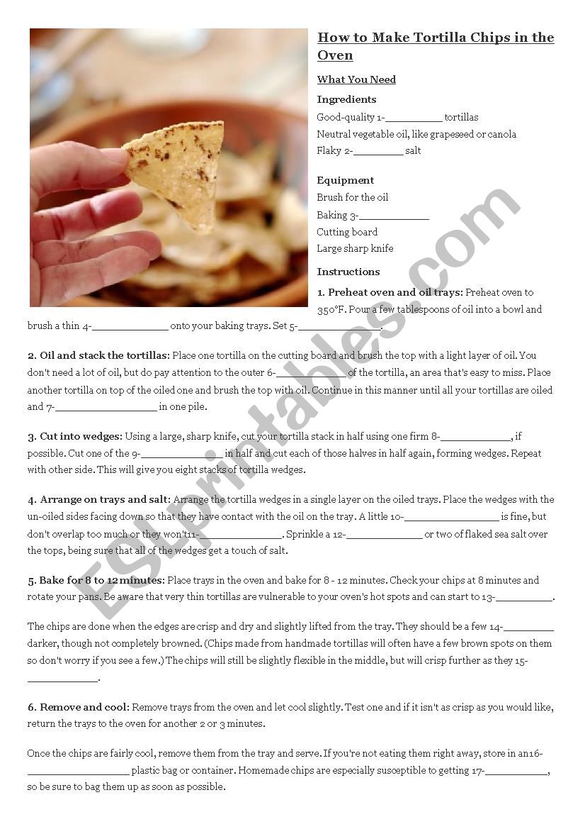 Tortilla chips in the oven worksheet