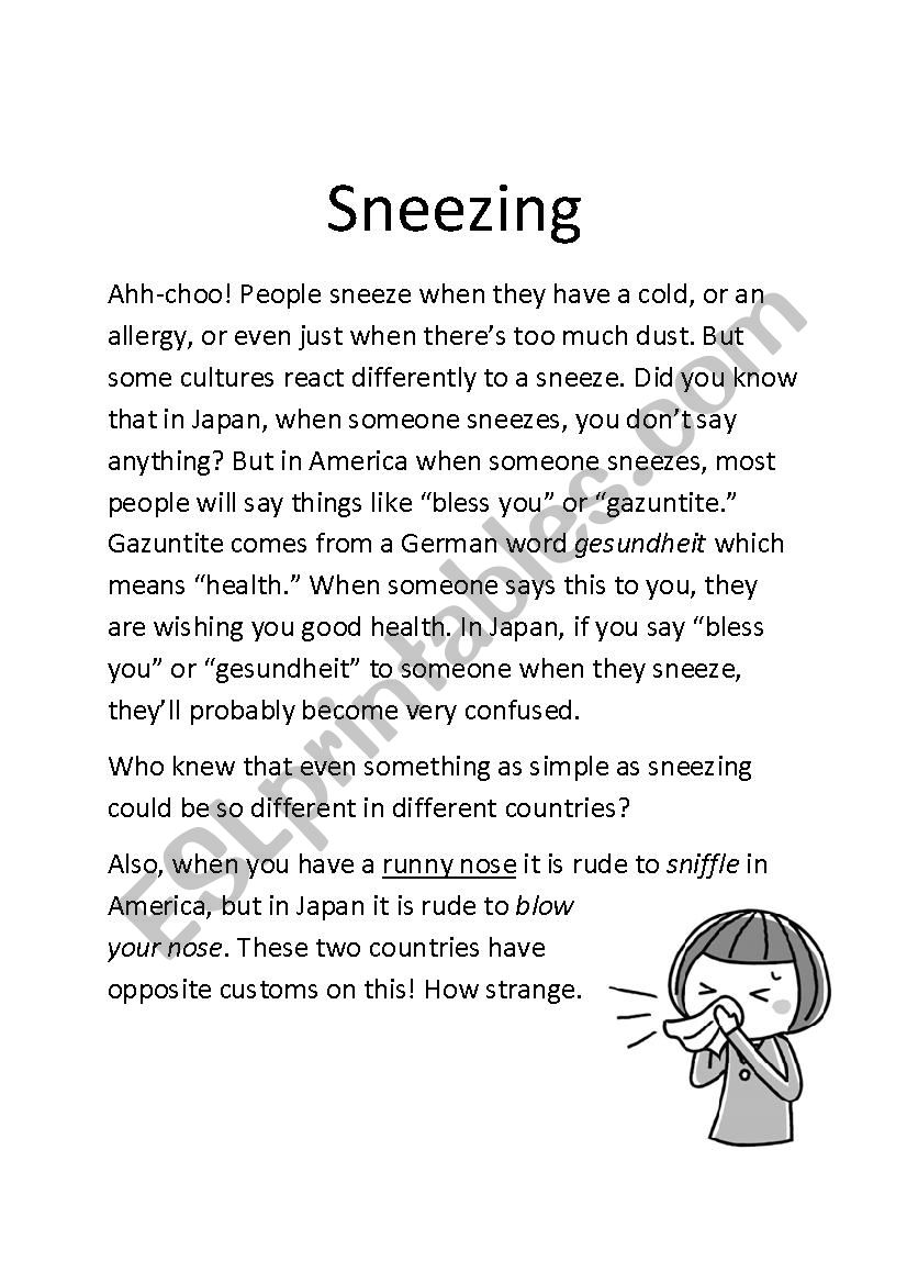 Sneezing worksheet