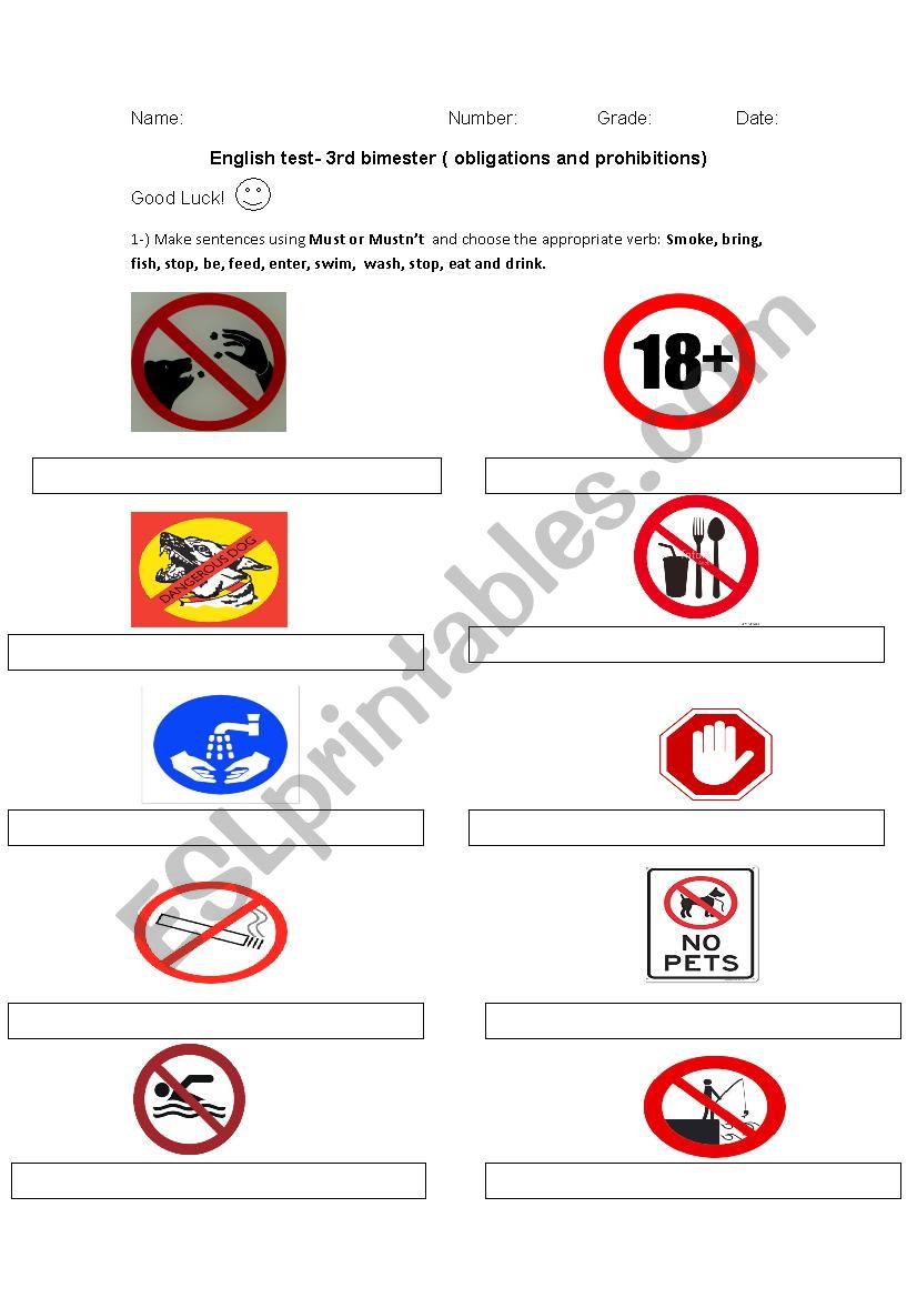 Obligations and prohibition. worksheet