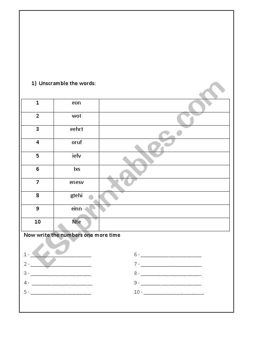 Writting Numbers and Colors worksheet