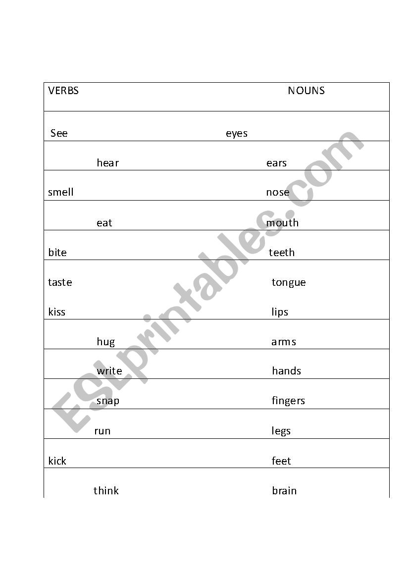 VERBS AND NOUNS worksheet