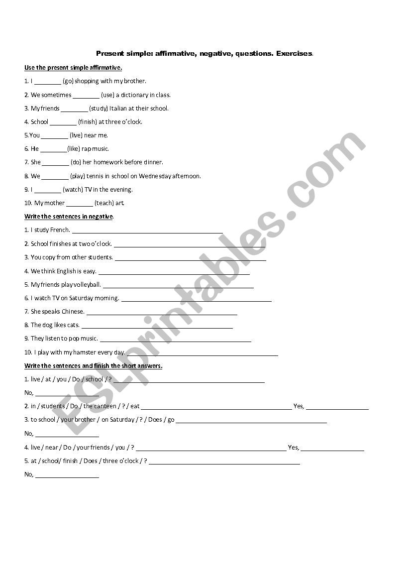 present simple worksheet