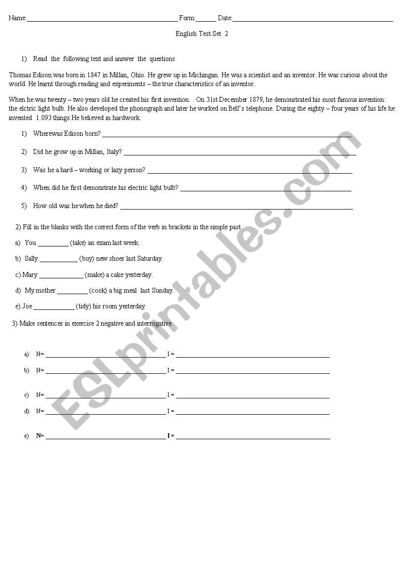 Test 13 worksheet