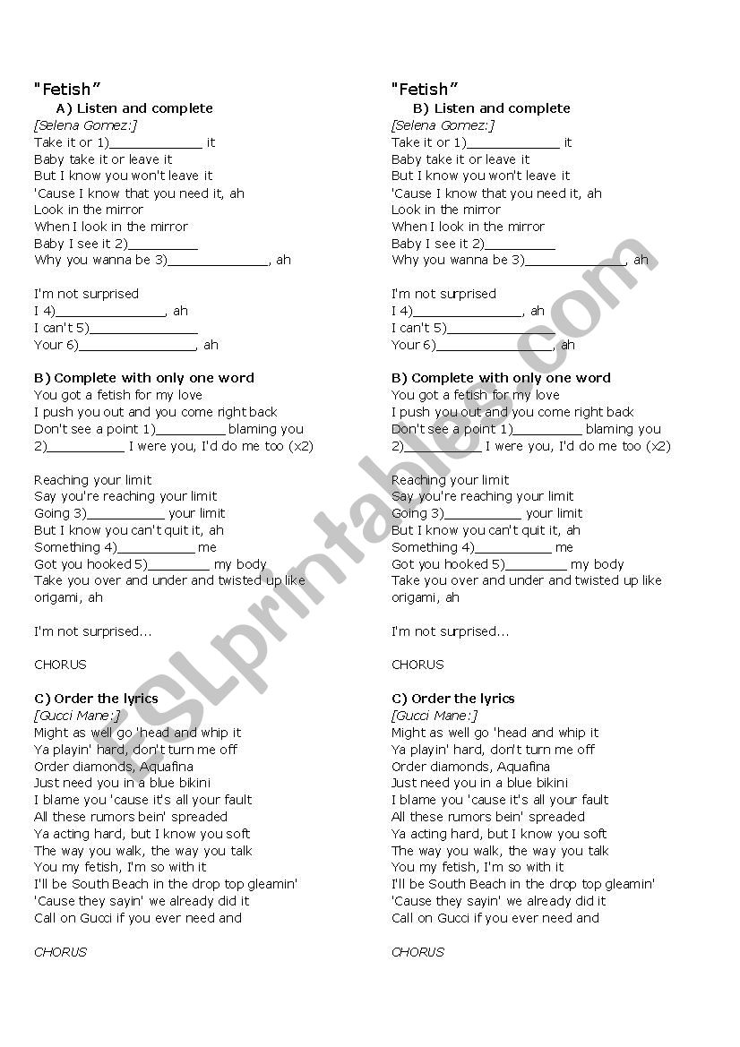 Fetish-Selena Gomez worksheet