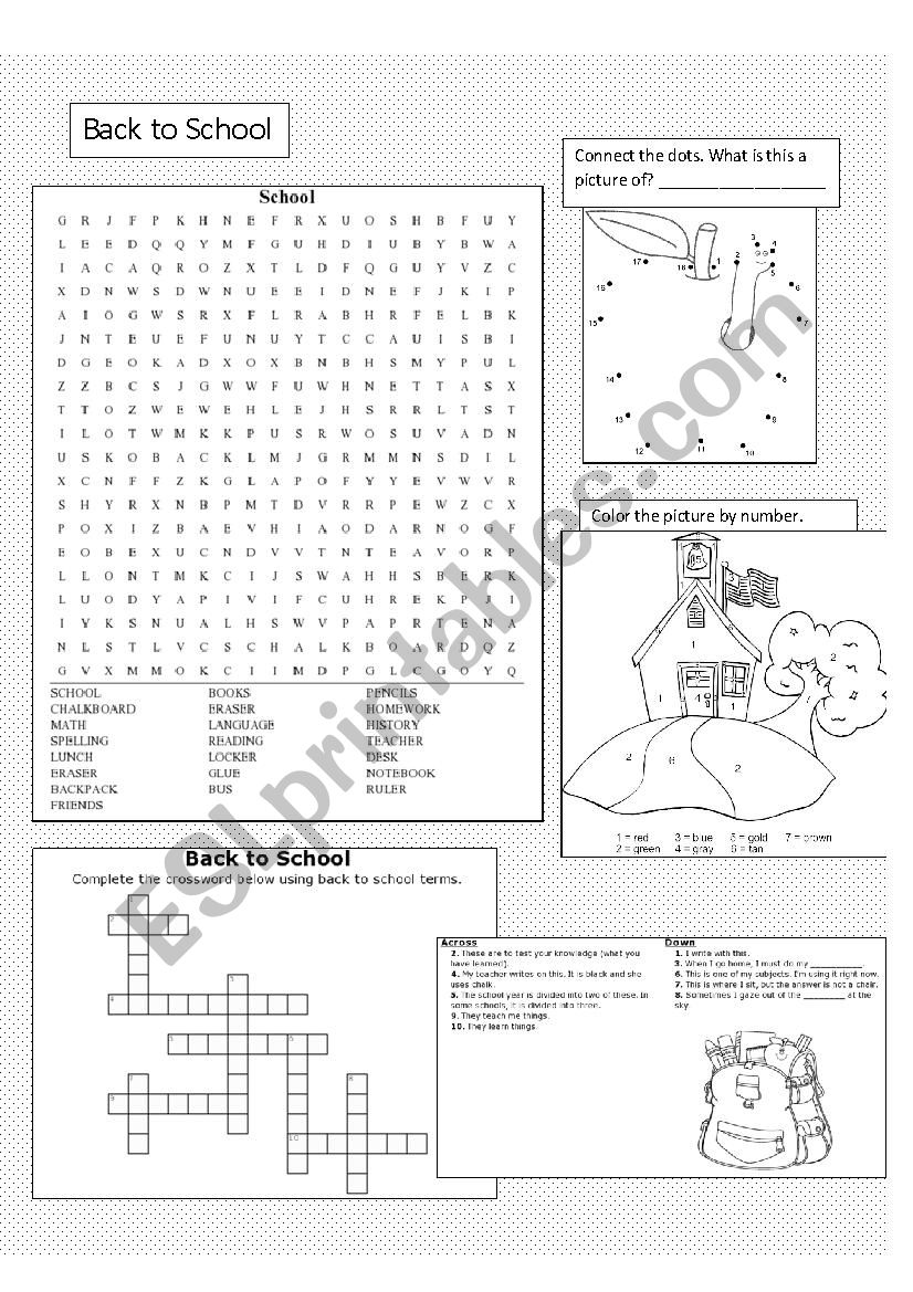 Back to School Minitask worksheet