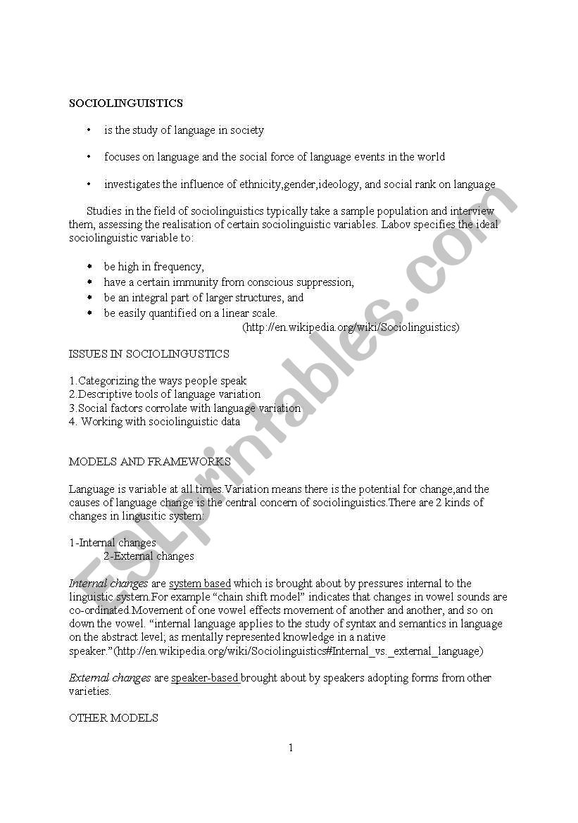 sociolinguistic presentation worksheet