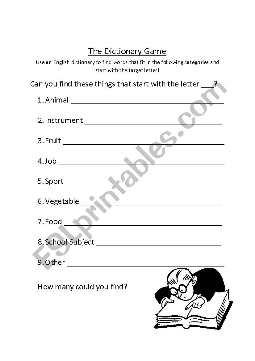 The Dictionary Game worksheet